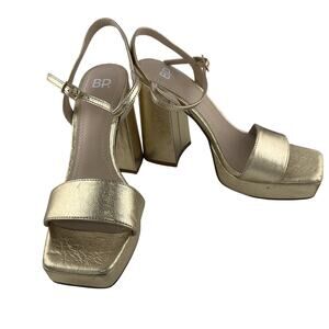 Nordstrom BP Noella Gold Metallic Platform Block Heel Sandals Size 6.5 NWOB